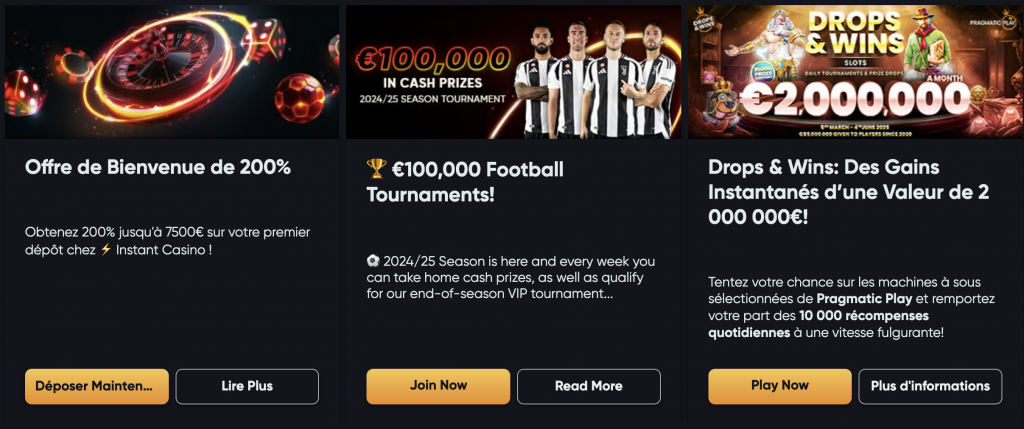 Découvrez les offres de bonus et de cashback d’Instant Casino